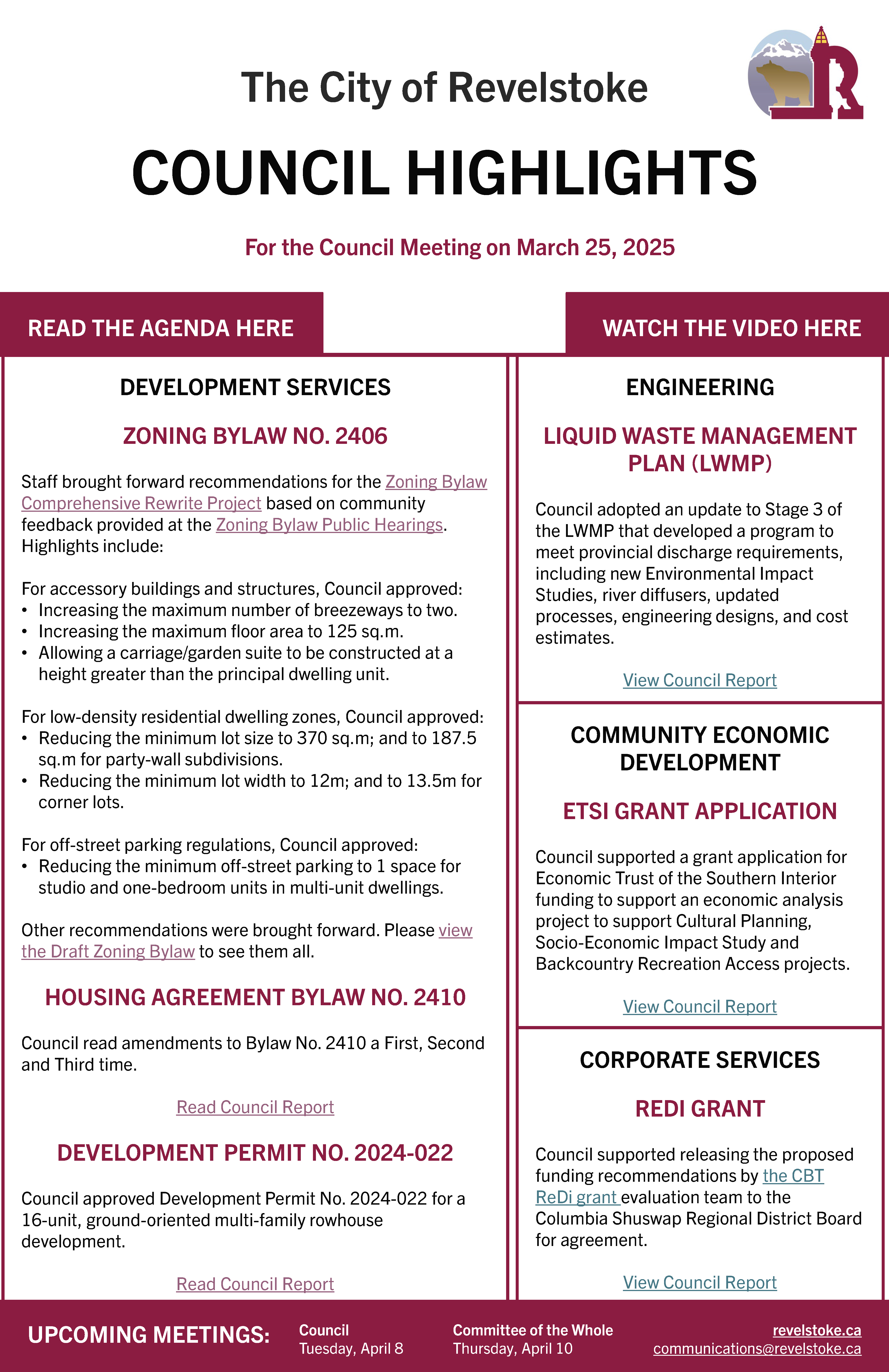 Council Highlights for March 25, 2025 Council Meeting (PDF)