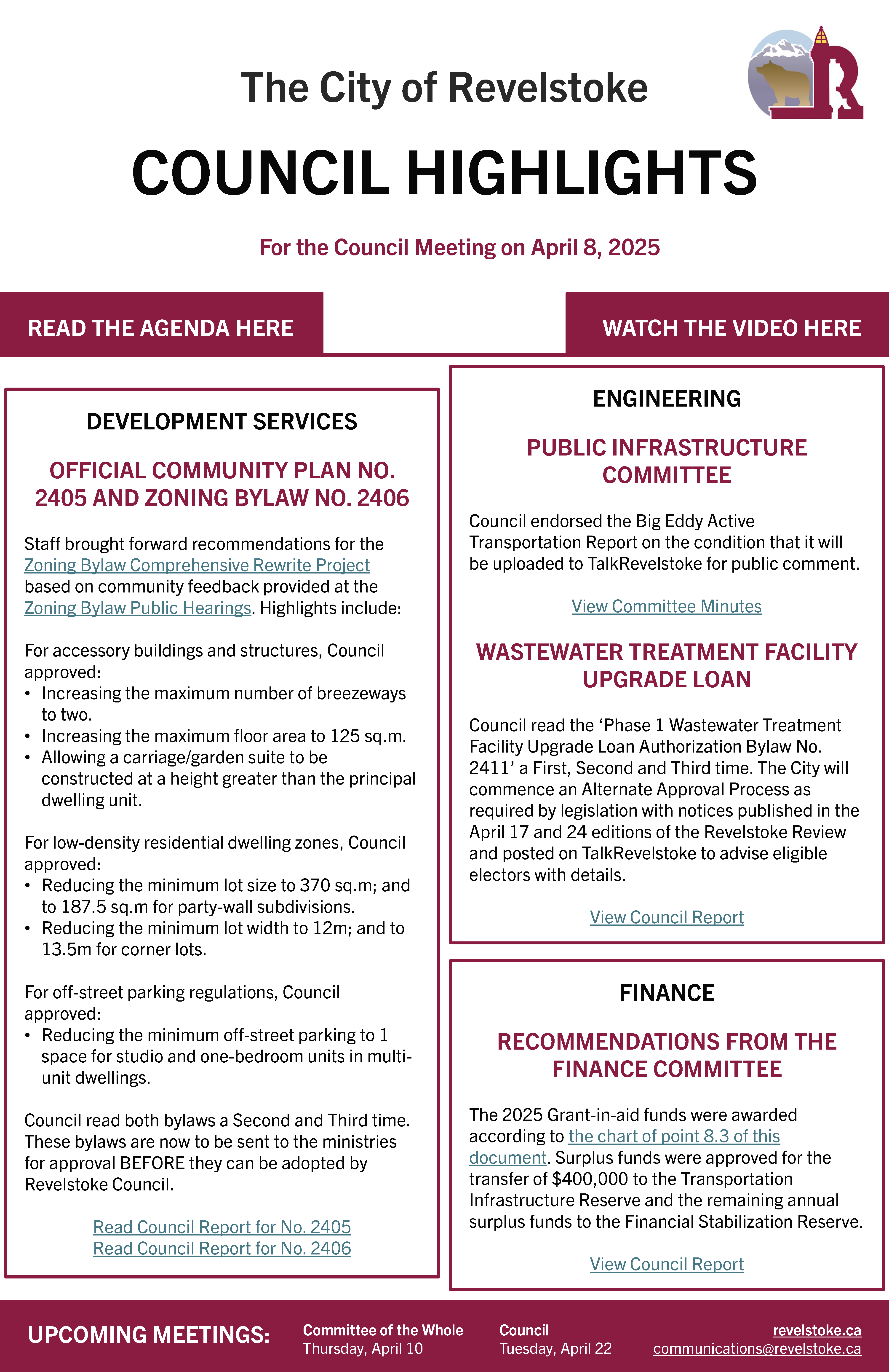 Council Highlights for April 8, 2025 Council Meeting (PDF)