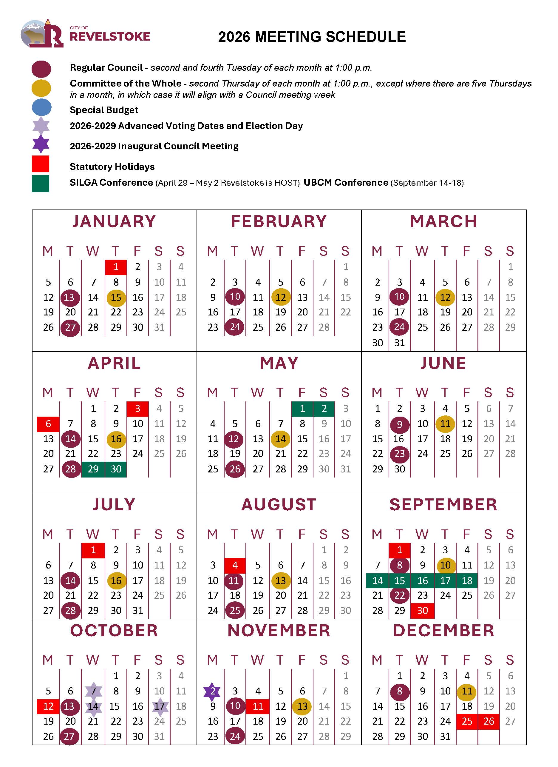 2026 Meeting Dates Calendar